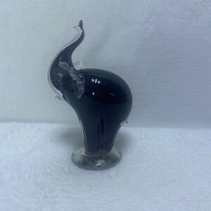 Purple or Black Murano Glass Elephant Trunk Up Decor Accent Display